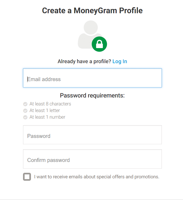 MoneyGram - creearea profilului 